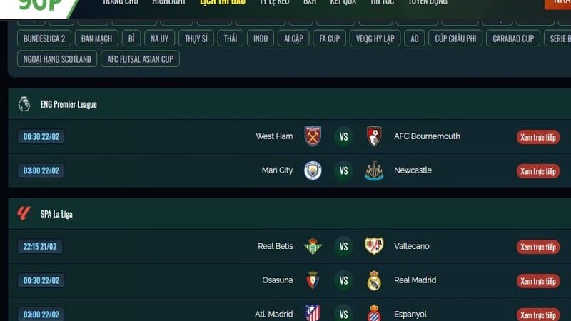 90PhutTV – Xem live soccer miễn phí HD, không giật lag, cập nhật 24/7